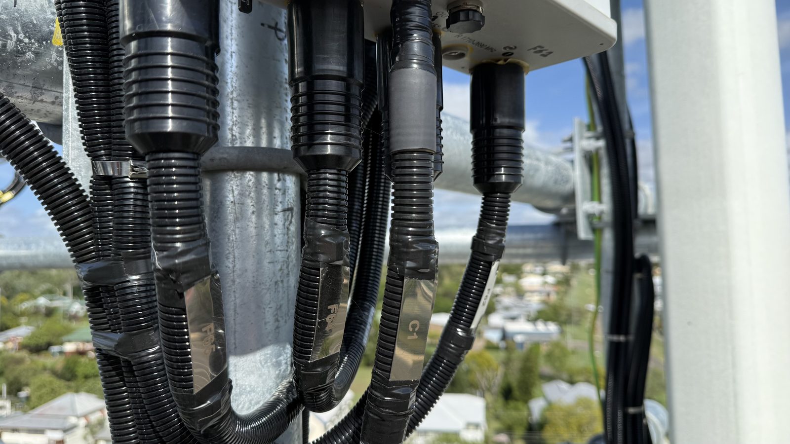 RF jumper cables on a telco panel antenna